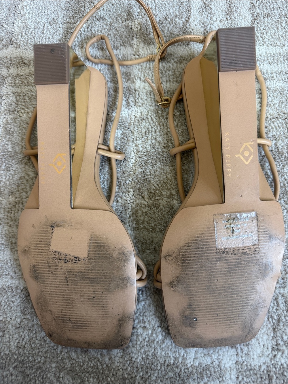 Katy Perry Collections Beige Knotted Strappy Square-Toe Sandals - Picture 4 of 5